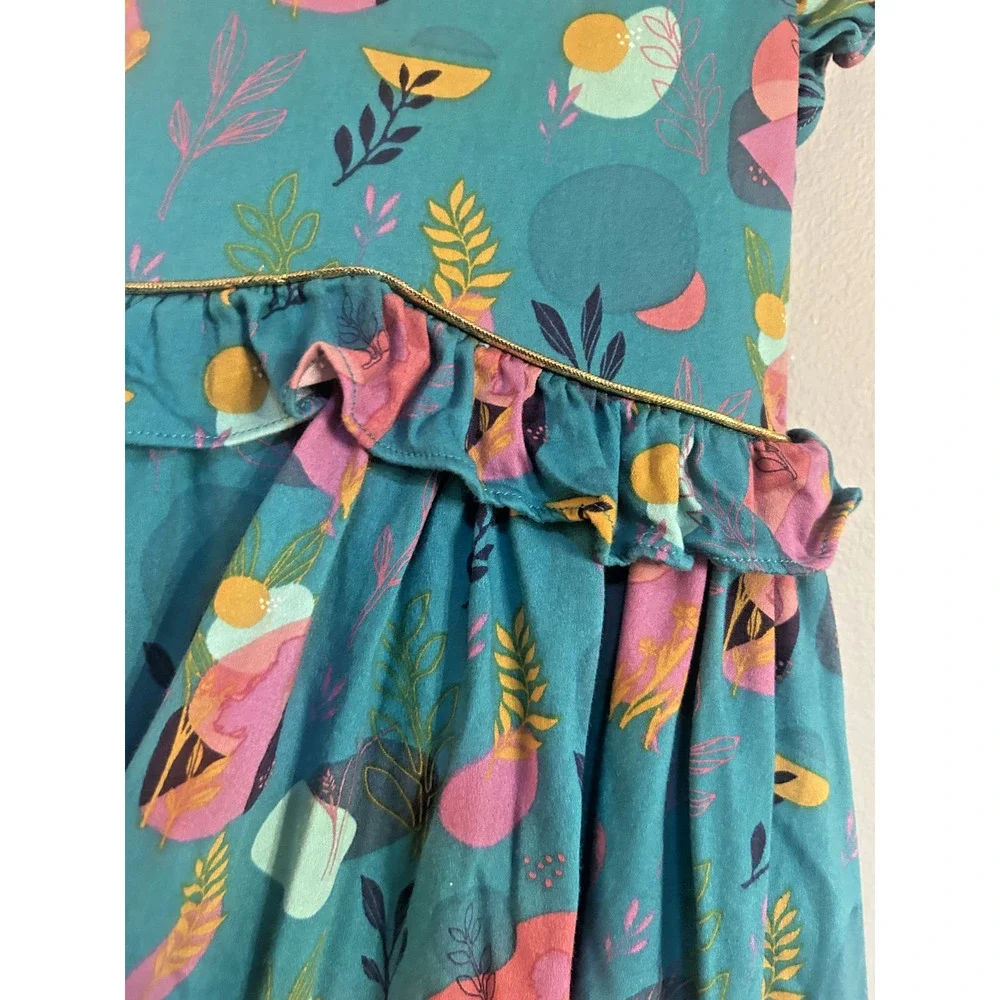 Disney Store Frozen Elsa and Anna Teal Pink Dress Girls Size 4 Ruffles Let It Go